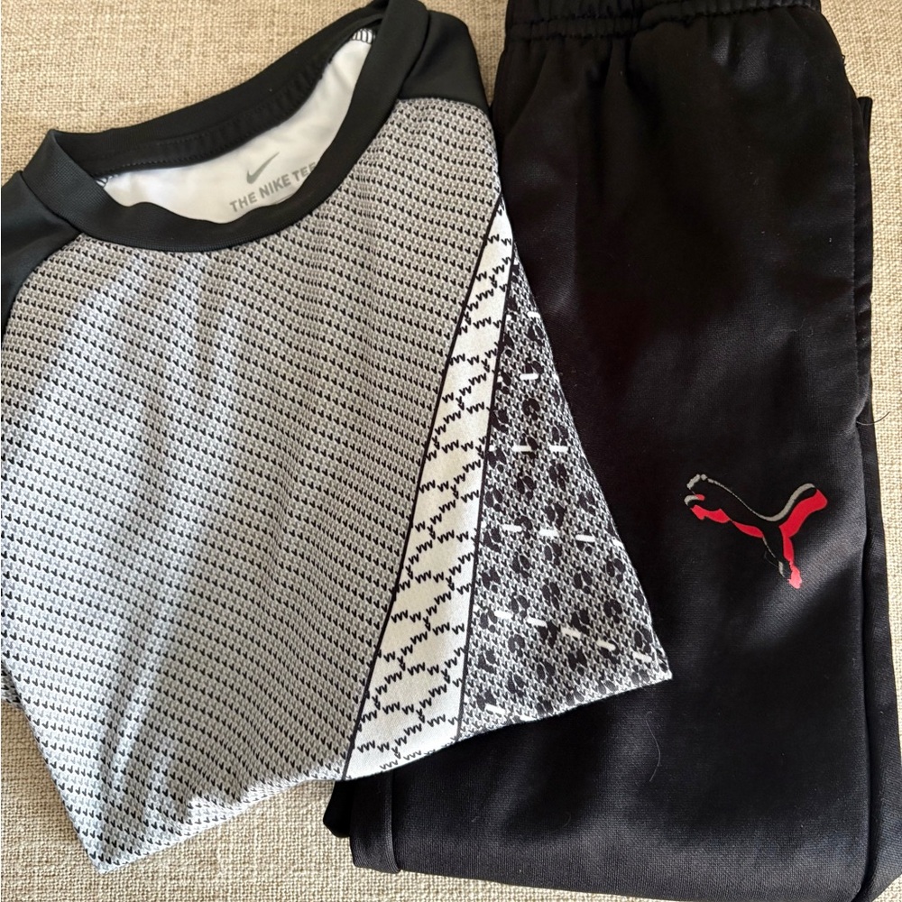 Kids Matching Active Set - Black, Gray, White with Red Accent Size 5-7